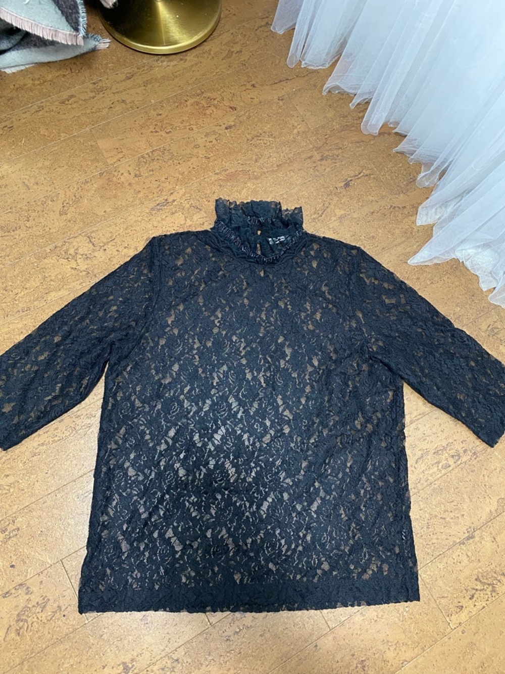 Contemporaine for Simons Black Floral Lace Stretchy Mock Neck Women's Top 2XL - Picture 8 of 8